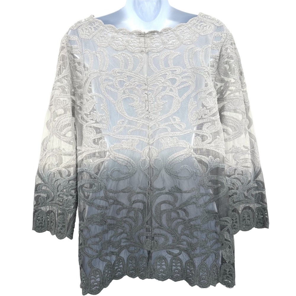 ANTHROPOLOGIE Meadow Rue Lace Top Sheer Gray Ombre Cotton Blend Women's Medium - Picture 3 of 10